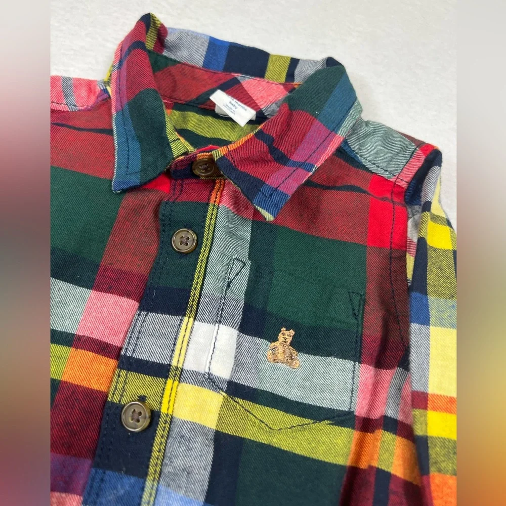 BABY GAP Baby Boy Plaid Long Sleeve Button Down Bodysuit 18-24‎ months Preppy